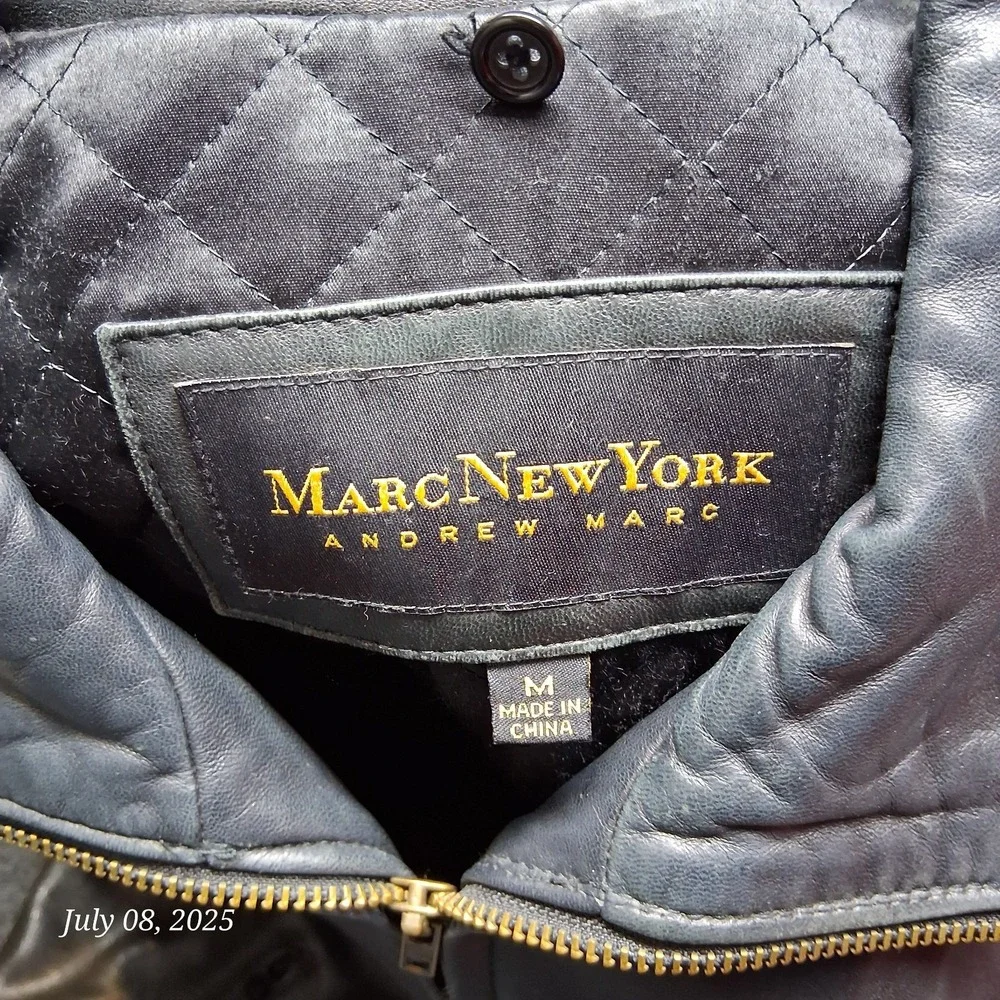 Marc New York Andrew Marc Leather‎ Jacket Men Size Medium Black Quilt Lined